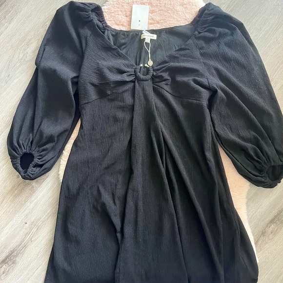 Black puff sleeve mini dress with bust detail - Picture 1 of 3